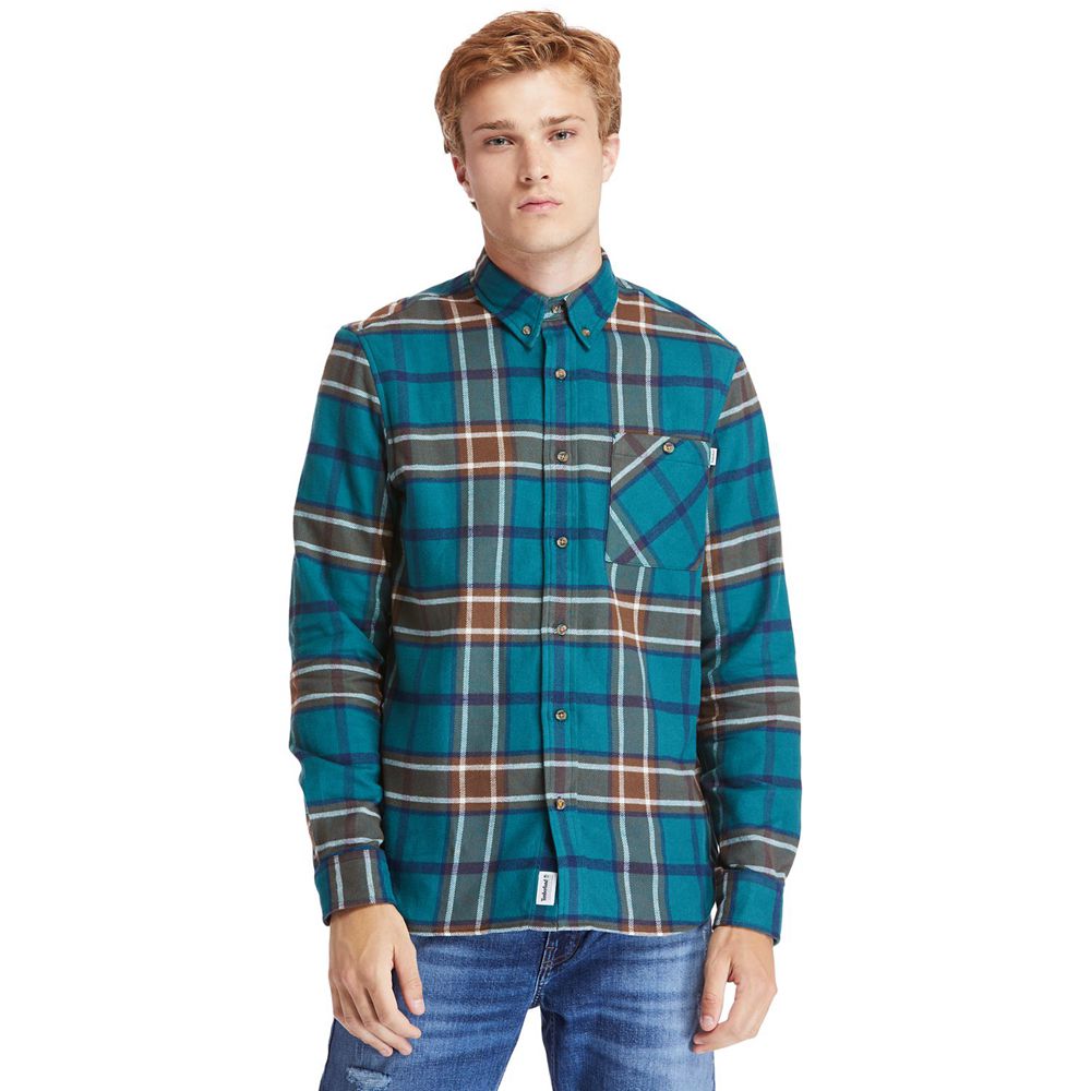 Camisa Timberland Argentina Hombre - Back River Heavy Flannel Check - Azules - PMJHTE-865